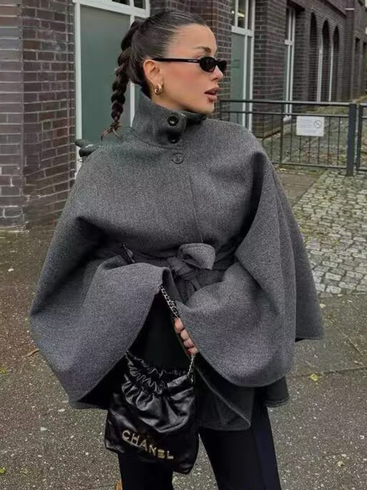 Wool Coat Peacoat - TFMLN Damen Wollmantel mit Gürtel 2026