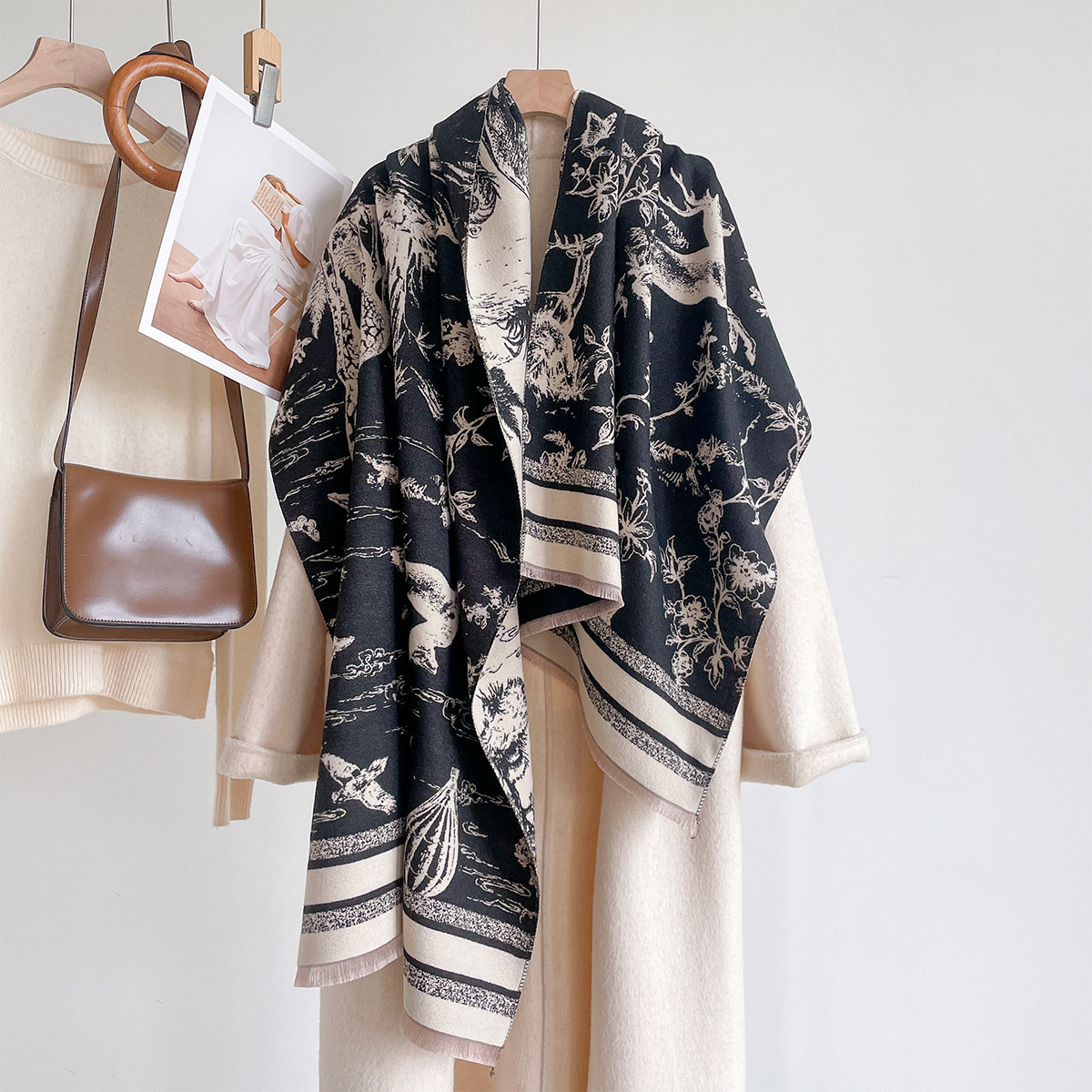 Shawl Wrap Winter - Damen-Schal aus Kaschmir-Imitat mit Fransen, Dicker