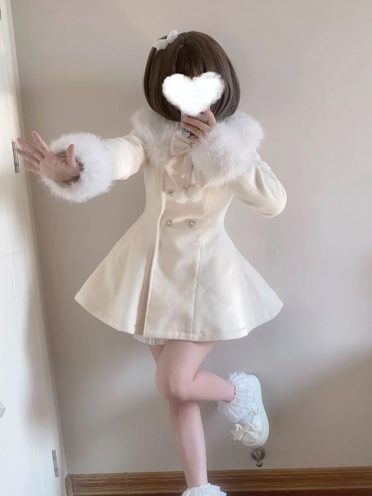 Wool Coat Peacoat - Japanischer Herbst-Winter Eleganter Kawaii-Mantel für Damen