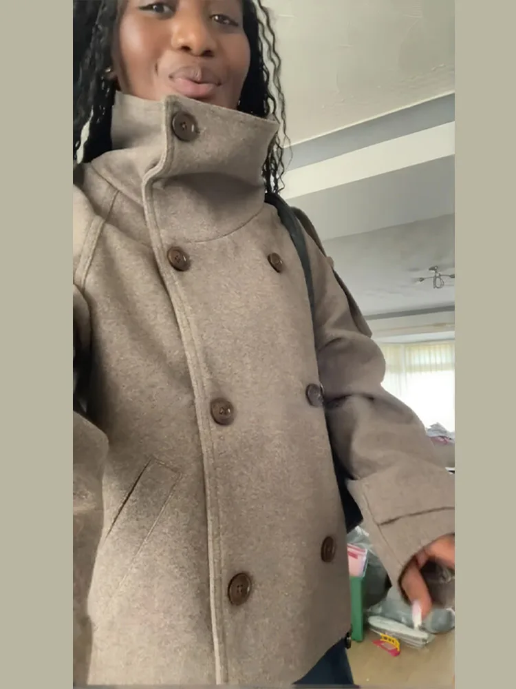Stehkragen Kurze Braune Damenj – Wool Coat Peacoat Bewertung und Preis
